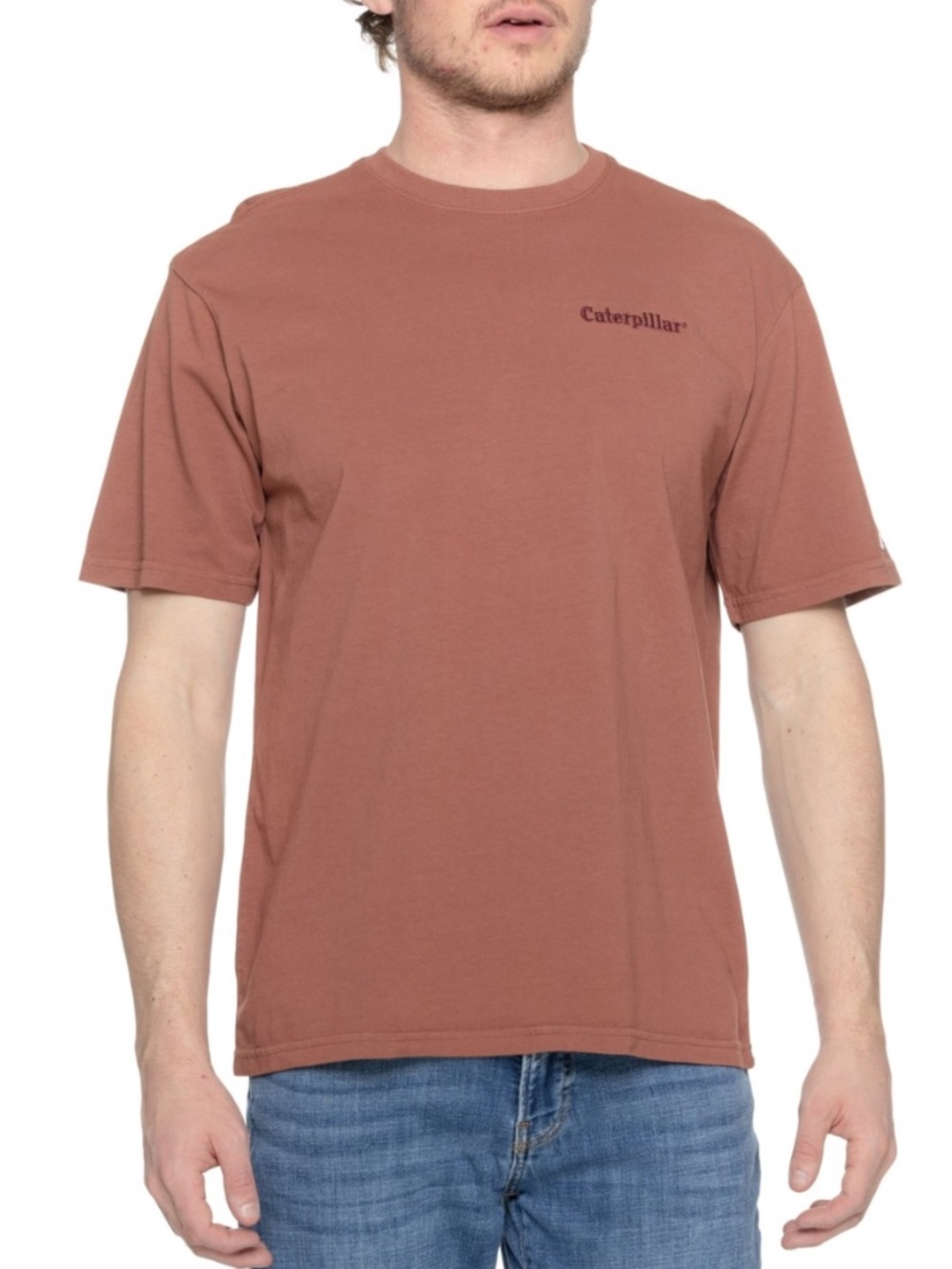 Caterpillar Rust Brown Heavyweight Embroidered Logo Short Sleeve Crew T-Shirt